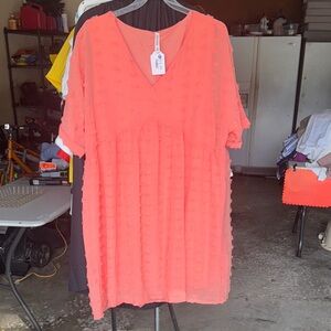 Zenana Outfitters Peach Textured V-Neck Dress